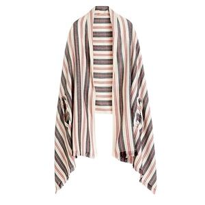 J. Crew Cotton Wool Cape Scarf Natural Red Navy Stripe Boho Festival Beach 76x28
